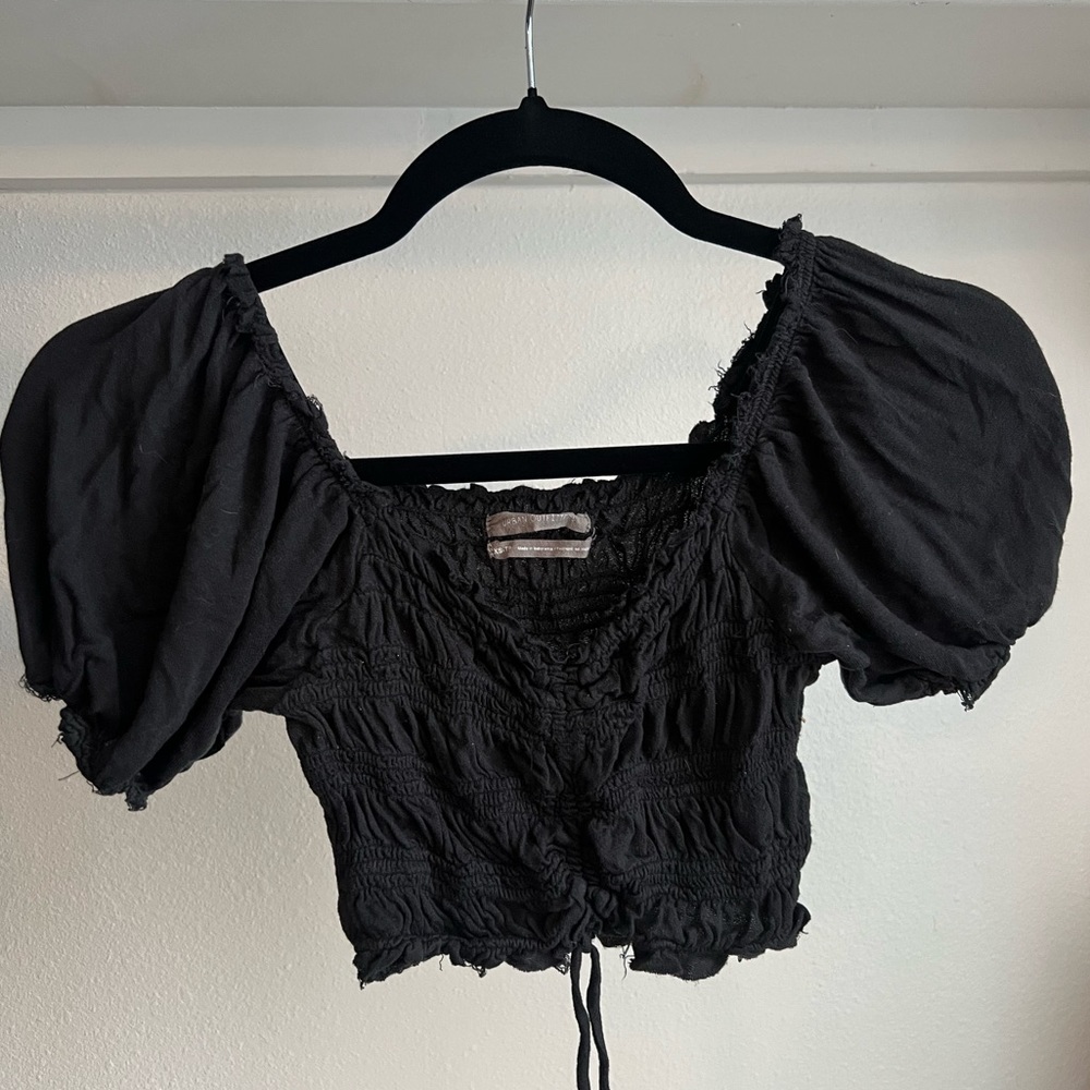 Urban Outfitters Shay Cinched Puff Sleeve Crop Top